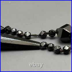 Antique Victorian Hand knotted Black Glass Bead beaded Necklace 33L