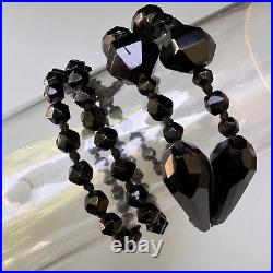 Antique Victorian Hand knotted Black Glass Bead beaded Necklace 33L