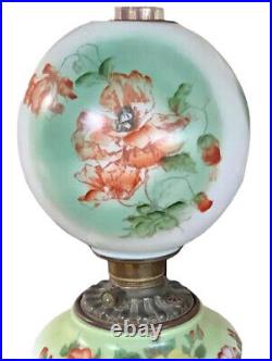 Antique Victorian Hand painted Floral Gone with the Wind Oil Lamp Converted