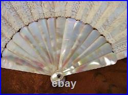 Antique Victorian Handmade Lace and Mother of Pearl Hand Fan Circa 1875