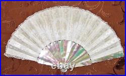 Antique Victorian Handmade Lace and Mother of Pearl Hand Fan Circa 1875