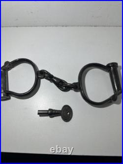 Antique Victorian Hiatt Hand Cuffs Warranted Wrought Key No89 British 1880's
