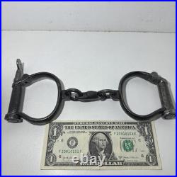 Antique Victorian Hiatt Hand Cuffs Warranted Wrought Key No89 British 1880's