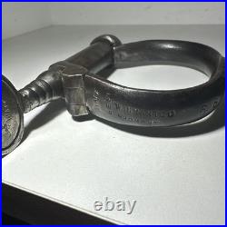 Antique Victorian Hiatt Hand Cuffs Warranted Wrought Key No89 British 1880's