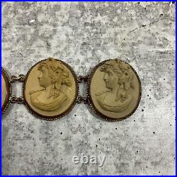 Antique Victorian High Relief Hand Carved Lava Cameo Bracelet