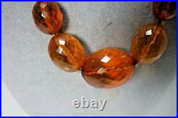 Antique Victorian Honey Baltic Amber Hand Knotted Faceted Bead Necklace 36 Gr