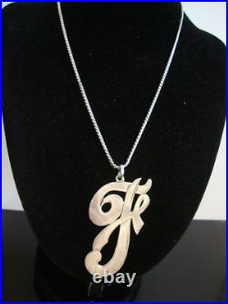 Antique Victorian Huge Initial F Silver Hand Made Unique Pendant Necklace