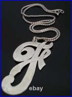 Antique Victorian Huge Initial F Silver Hand Made Unique Pendant Necklace