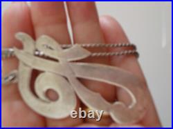Antique Victorian Huge Initial F Silver Hand Made Unique Pendant Necklace