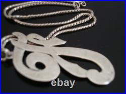 Antique Victorian Huge Initial F Silver Hand Made Unique Pendant Necklace