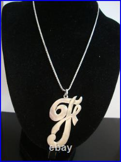 Antique Victorian Huge Initial F Silver Hand Made Unique Pendant Necklace