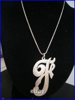 Antique Victorian Huge Initial F Silver Hand Made Unique Pendant Necklace