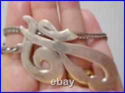 Antique Victorian Huge Initial F Silver Hand Made Unique Pendant Necklace
