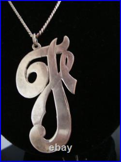 Antique Victorian Huge Initial F Silver Hand Made Unique Pendant Necklace