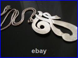 Antique Victorian Huge Initial F Silver Hand Made Unique Pendant Necklace