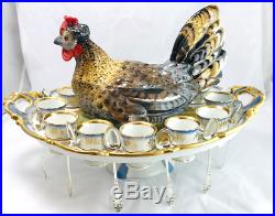 Antique Victorian Hungarian Porcelain Hen Egg Serving Dish. Hand-Painted, Gilded