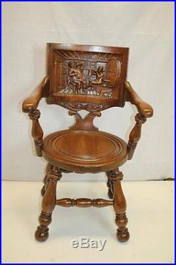 Antique Victorian Jacobean Ornate Hand Carved Wooden Arm Chair Circa 19th