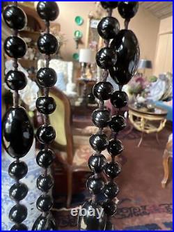 Antique Victorian Jet Black Bead Necklace 68 Length Hand Knotted Mourning