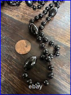 Antique Victorian Jet Black Bead Necklace 68 Length Hand Knotted Mourning
