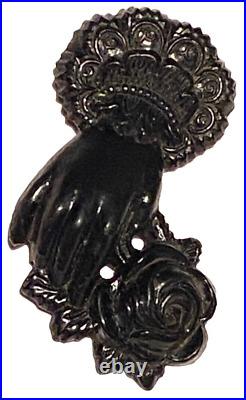 Antique Victorian Jet Hand And Rose Figure Portrait Mourning Brooch Pin