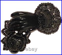 Antique Victorian Jet Hand And Rose Figure Portrait Mourning Brooch Pin
