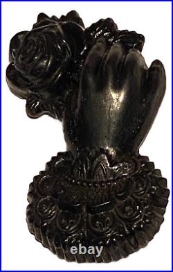 Antique Victorian Jet Hand And Rose Figure Portrait Mourning Brooch Pin