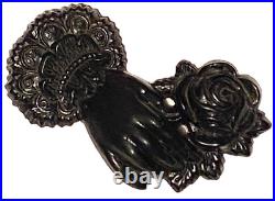 Antique Victorian Jet Hand And Rose Figure Portrait Mourning Brooch Pin