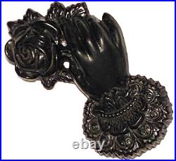 Antique Victorian Jet Hand And Rose Figure Portrait Mourning Brooch Pin
