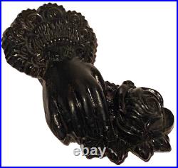 Antique Victorian Jet Hand And Rose Figure Portrait Mourning Brooch Pin
