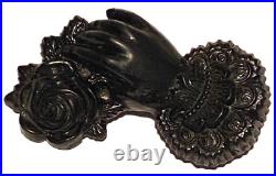 Antique Victorian Jet Hand And Rose Figure Portrait Mourning Brooch Pin