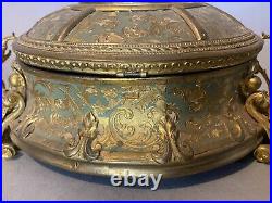 Antique Victorian Jewelry Casket Keepsake Box with Hand Painted Scenic Lid