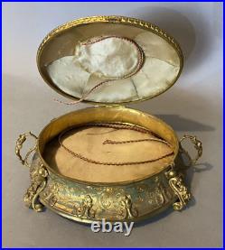 Antique Victorian Jewelry Casket Keepsake Box with Hand Painted Scenic Lid
