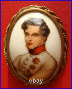 Antique Victorian LIMOGES FRANCE Porcelain Hand Painted NAPOLEON 2nd Brooch
