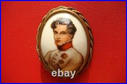 Antique Victorian LIMOGES FRANCE Porcelain Hand Painted NAPOLEON 2nd Brooch