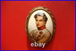 Antique Victorian LIMOGES FRANCE Porcelain Hand Painted NAPOLEON 2nd Brooch