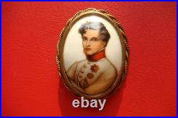 Antique Victorian LIMOGES FRANCE Porcelain Hand Painted NAPOLEON 2nd Brooch