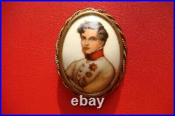 Antique Victorian LIMOGES FRANCE Porcelain Hand Painted NAPOLEON 2nd Brooch