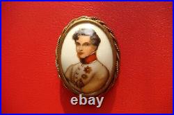 Antique Victorian LIMOGES FRANCE Porcelain Hand Painted NAPOLEON 2nd Brooch