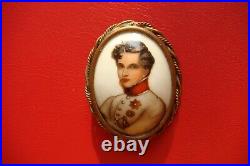Antique Victorian LIMOGES FRANCE Porcelain Hand Painted NAPOLEON 2nd Brooch