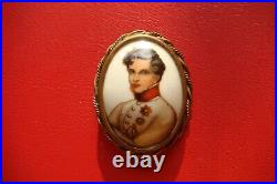 Antique Victorian LIMOGES FRANCE Porcelain Hand Painted NAPOLEON 2nd Brooch