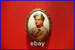 Antique Victorian LIMOGES FRANCE Porcelain Hand Painted NAPOLEON 2nd Brooch