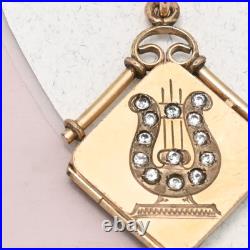 Antique Victorian LYRE Paste Hand Etched Yellow Gold Filled Charm Pendant Locket