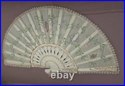 Antique Victorian Lace Hand Fan Shadow Box Framed HandPainted Embroidered VTG