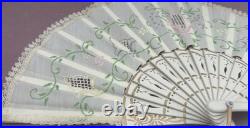 Antique Victorian Lace Hand Fan Shadow Box Framed HandPainted Embroidered VTG
