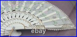 Antique Victorian Lace Hand Fan Shadow Box Framed HandPainted Embroidered VTG