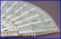 Antique Victorian Lace Hand Fan Shadow Box Framed HandPainted Embroidered VTG