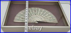 Antique Victorian Lace Hand Fan Shadow Box Framed HandPainted Embroidered VTG