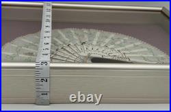 Antique Victorian Lace Hand Fan Shadow Box Framed HandPainted Embroidered VTG
