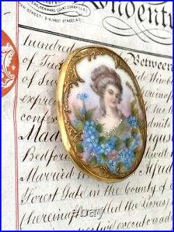 Antique Victorian Lady Gold Gilt Portrait Brooch Cameo Hand Painted Porcelain