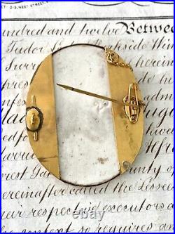 Antique Victorian Lady Gold Gilt Portrait Brooch Cameo Hand Painted Porcelain